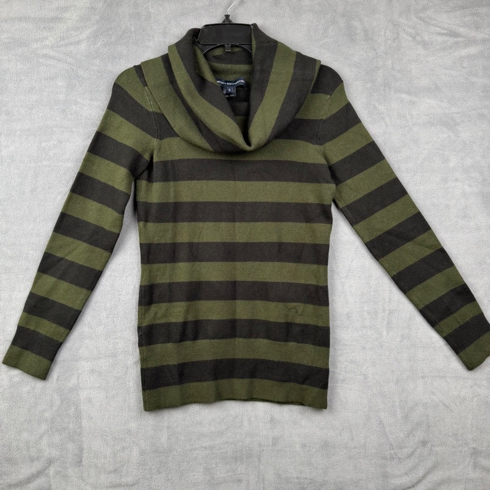 French Connection Striped Cowl Neck Long Sleeve‎ Sweater Size S Green Black Knit - Picture 2 of 8